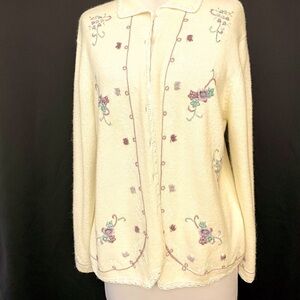 Women’s KORET Cream Cardigan with Floral Embroidery Sz L